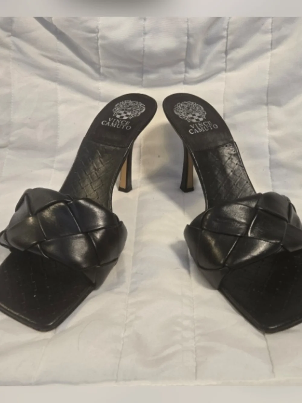 Vince Camuto Black Braided Strap Square Toe Heels Size 10